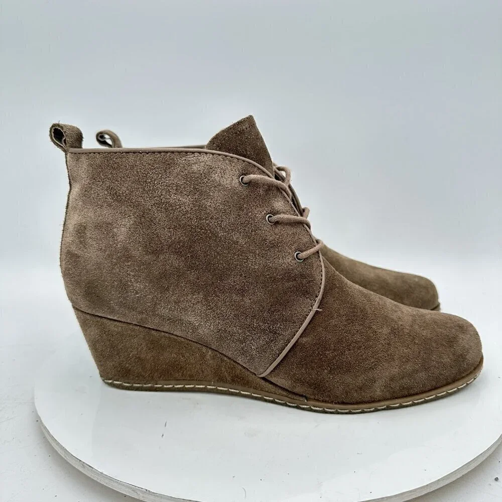 Franco Sarto Anabelle Women Size 9M Brown Suede Ankle Wedges Booties Boot